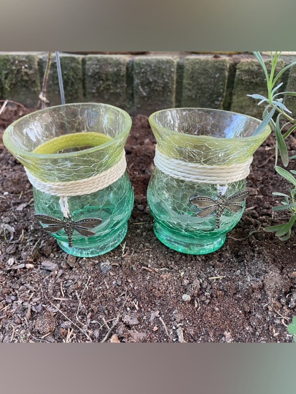 Vintage Etched Crackle Glass Votives